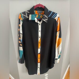 Colorful print button down shirt dress